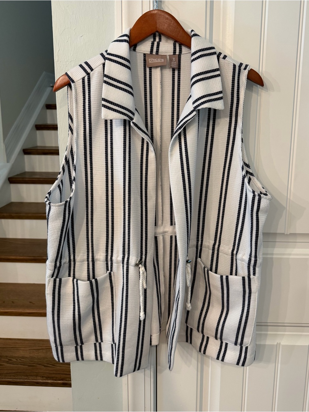 Chico's Sleeveless Striped Knit Vest - White & Black XL (Size 3) Rayon